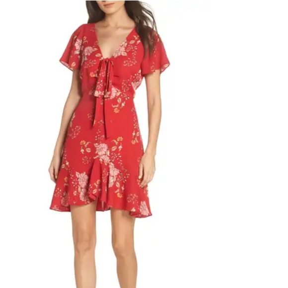 BB Dakota Vibrant Red Floral Dress - Picture 1 of 4